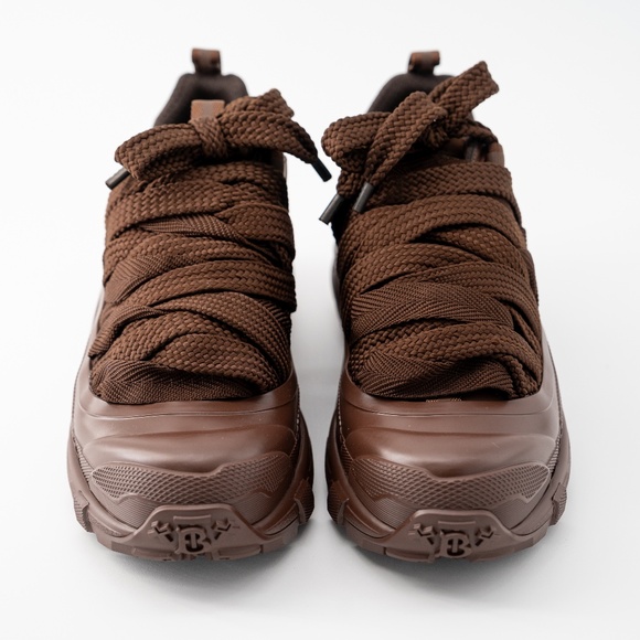 size 12 /EU 45 Burberry Arthur Lace Brown Sneakers Leather Deep Earth main image 13